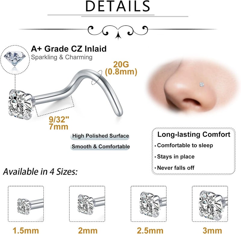 Incaton 20G Stainless Steel Nose Rings for Women Nose Rings Hoops L Shaped Nose Studs Screw Nose Piercing Jewelry for Women Men Silver Rose Gold Black Rainbow - Image 2